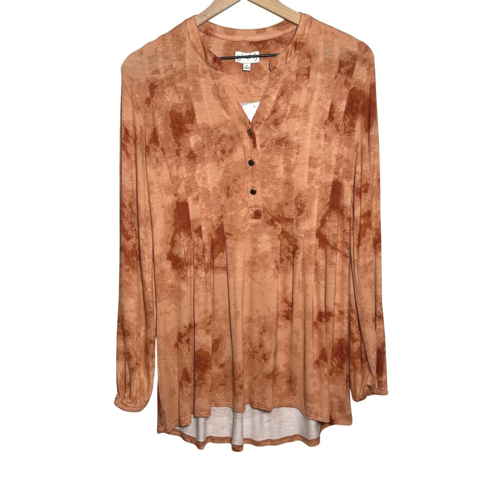Wonderly NEW‎ Womens Henley Top S Orange Tie Dye Knit Casual Tunic Fall